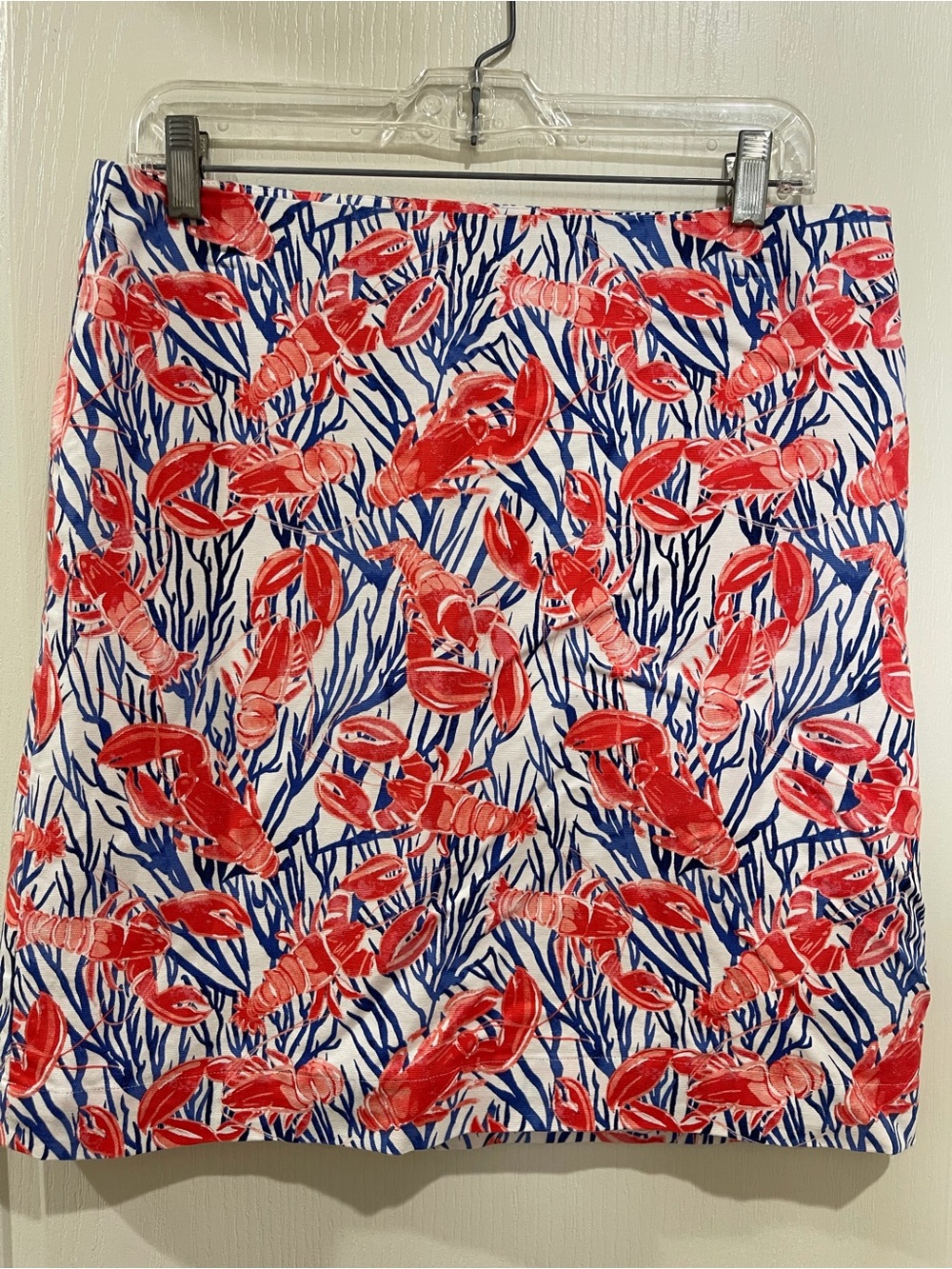 Talbots Red Lobster-Print Skirt with Blue Coral Motif